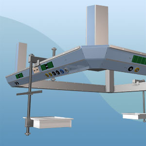 Ceiling-mounted supply beam system - O - Pneumatik Berlin - intensive care / operating room / with shelves