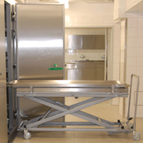 Coffin refrigerated mortuary cabinet - LKZ HS.DS - UFSK INTERNATIONAL GmbH & Co. KG - multiple-body / front-loading / with loading trolley
