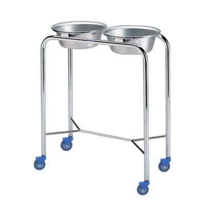 Double bin surgical basin stand - P-1079-SS - Pedigo - trolley-mounted / stainless steel