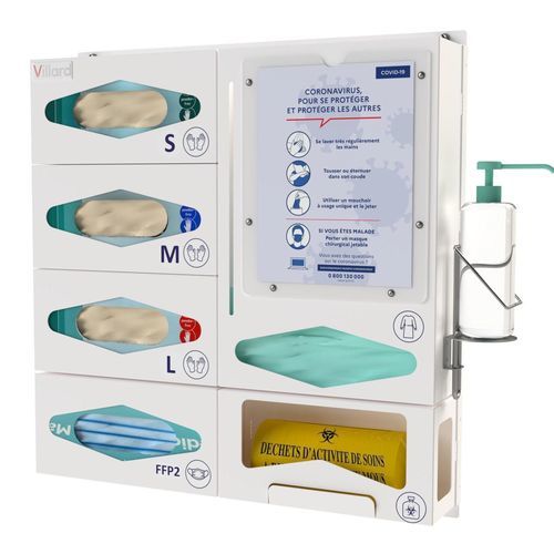 Mask dispenser - UDEPIÂ® - VILLARD MÉDICAL - plastic bags / sanitizing gel / apron