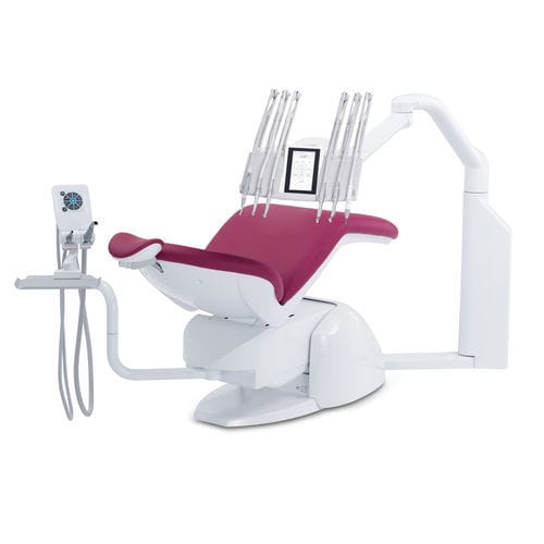 Dental unit with electric chair - PACIFIC-ambidetre - Airel-Quetin - ambidextrous / with delivery system / red