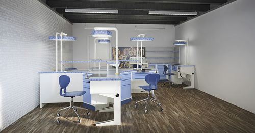 Dental laboratory workstation with light - ALIUS  - ASTRA MOBILI METALLICI   - with shelves / with 2 workstations / freestanding