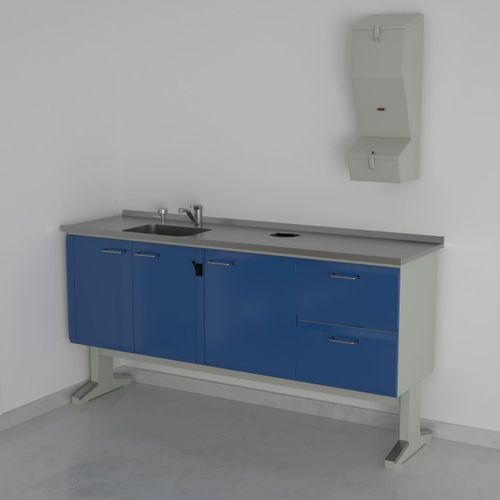 Dental laboratory workstation with sink - D(5)+6(29X40)DX+14+10+1, E59  - ERIO - with shelves / with drawers / stainless steel