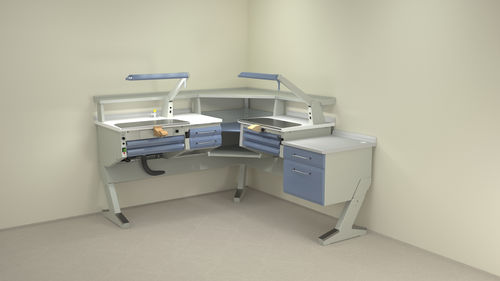 Dental laboratory workstation with shelves - PL/AR+C2+ANG+PL+BF/C - ERIO - with light / with drawers / double