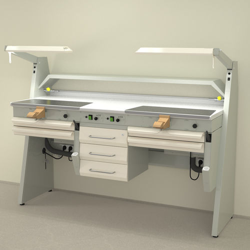 Dental laboratory workstation with shelves - SOLE2 - ERIO - with light / with drawers / compact