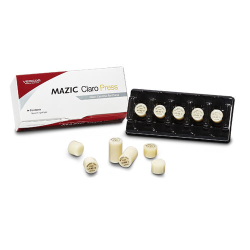 Glass ceramic dental material - MAZIC Claro Press - VERICOM Co., Ltd.   - lithium disilicate / for dental veneers / for dental inlays