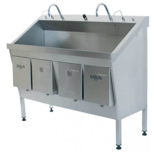2-bay surgical sink - MD 4010 - MESPA - stainless steel / knee-operated
