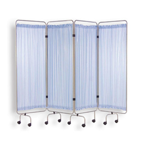 Folding hospital screen - WS-4F - Eagle Star Metallic - on casters / 4-panel / with curtain