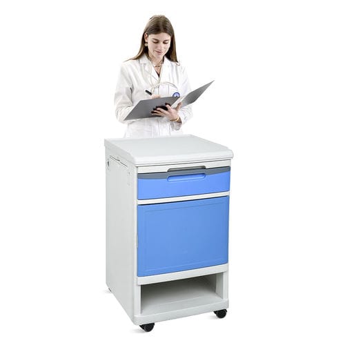 Bedside cabinet on casters - SKS039 - Jiangsu Saikang Medical Equipment - with over-bed table / with drawers