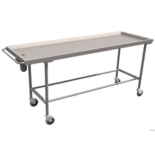 Stainless steel embalming table LEEC on casters