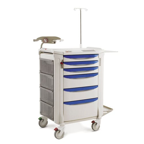 Emergency trolley - FLCRP4 - InterMetro - plastic / with tray / with bin