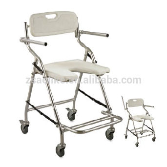 Shower chair with armrests - ALK405L-3 - Zhongshan Aolike Medical Equipment Technology - on casters / with backrest / folding