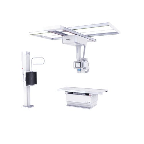 Digital X-ray system - WR - Angell Technology - for multipurpose radiography / with floor-standing bucky / with ceiling-mounted telescopic tube stand