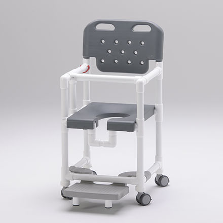 Shower chair with armrests - SC 200 S - RCN Medizin - on casters / with sliding footrest / with cutout seat