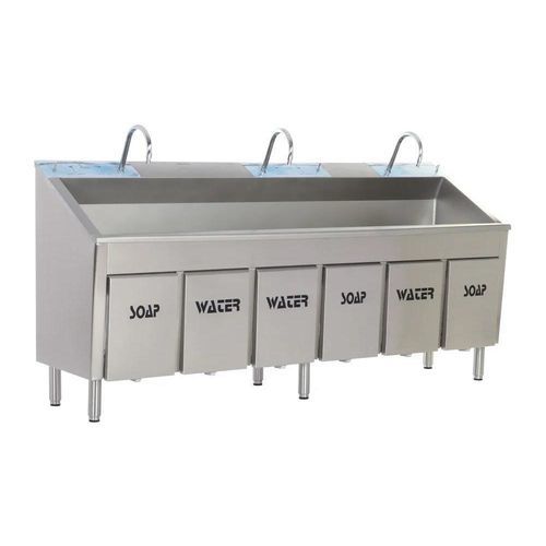 3-bay surgical sink - MEY 1030 - MIXTA - stainless steel / knee-operated / with soap dispenser