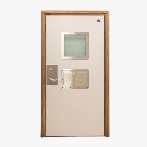 Patient room door - SEC01 - Kingsway Group - swing / stainless steel / with glass panel