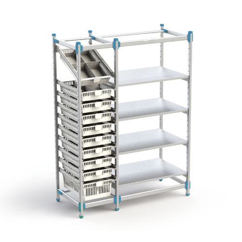 4-shelf shelving unit - Easyflex - Sclessin Productions - for basket storage