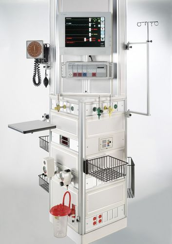 Supply column - Modular Services Company - ceiling-mounted / intensive care / with shelves