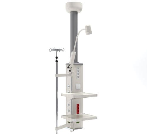Ceiling-mounted supply column - LUNAcompact - Sostel - intensive care / single-arm / with shelves