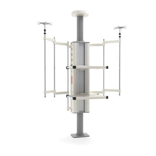Ceiling-mounted supply column - VEGA care - Sostel - intensive care / single-arm / with shelves