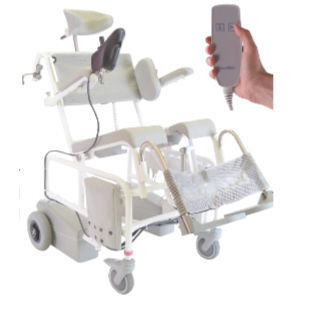 Shower chair with armrests - M2 EL-TIP - HMN - on casters / with footrest / with cutout seat