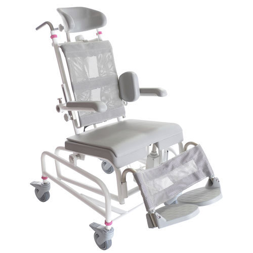 Shower chair on casters - M2 MINI EL-TIP - HMN - with cutout seat / lifting / commode
