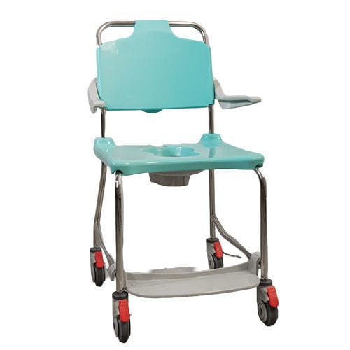 Commode chair with armrests - 600ZA001 - Vernacare - on casters / with cutout seat / with footrest