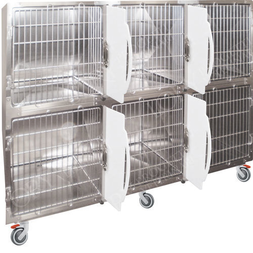 6-compartment veterinary cage - GA014  - Lory Progetti Veterinari srl - two-level / on casters / stainless steel