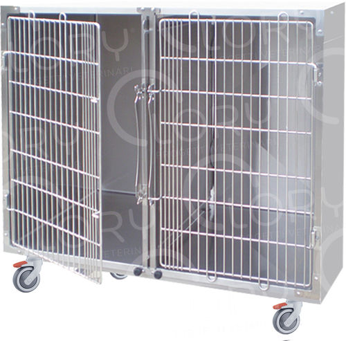 2-compartment veterinary cage - GA019 - Lory Progetti Veterinari srl - on casters / stainless steel / PVC