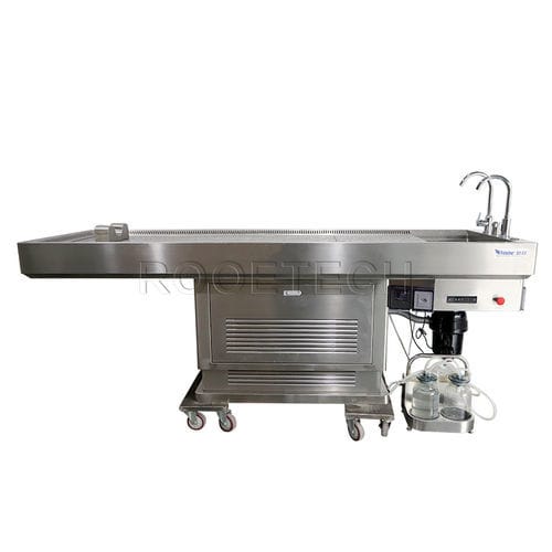 Forensic autopsy table - GA2003A1 - Rooe Medical - dissection / mortuary washing / fixed