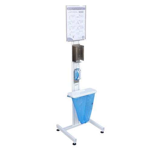 Hygiene station with glove box - HECO-01 - TECHMED - with basket / with hand sanitizer holder