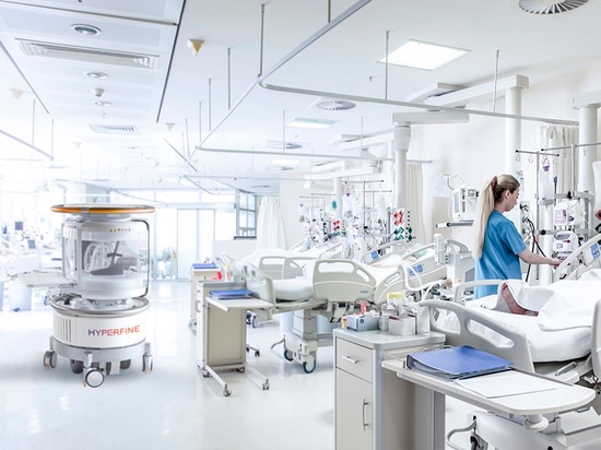 The machine can be brought to the patient’s bedside to collect detailed images of the brain.