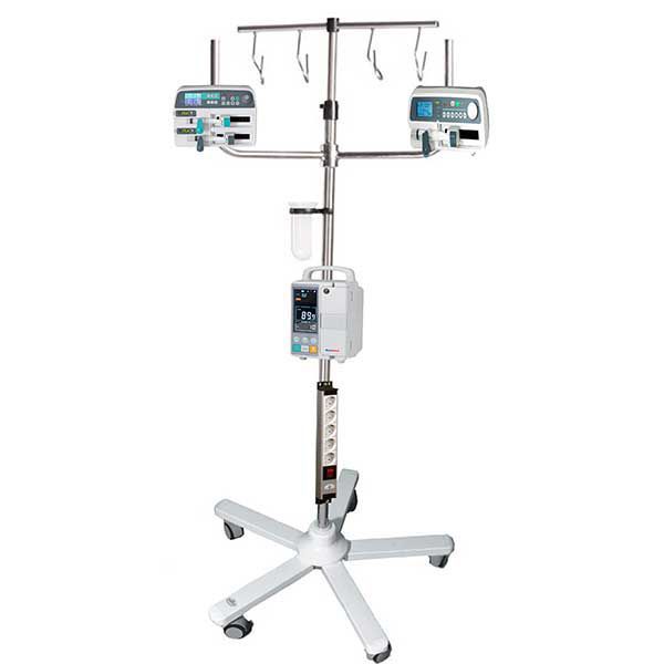 キャスター付きIV スタンド SR 01 1316 Çağdaş Medical 4フック / ステンレス鋼製 / シリンジ ポンプ用