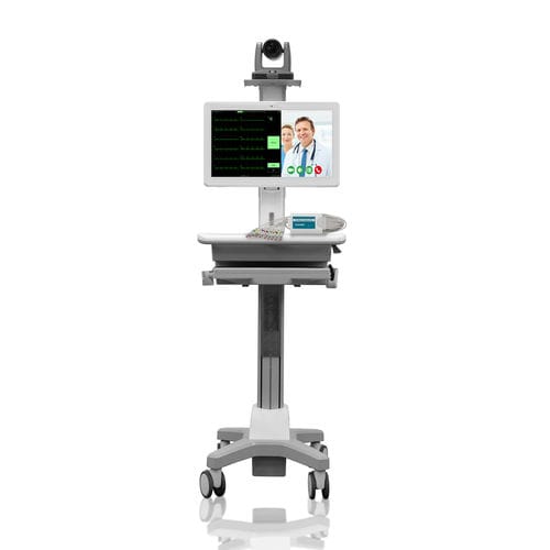 ビデオ会議用遠隔医療用台車 - BriteMED Technology - ECG付 / 高さ調節可能な / 引き出し付き