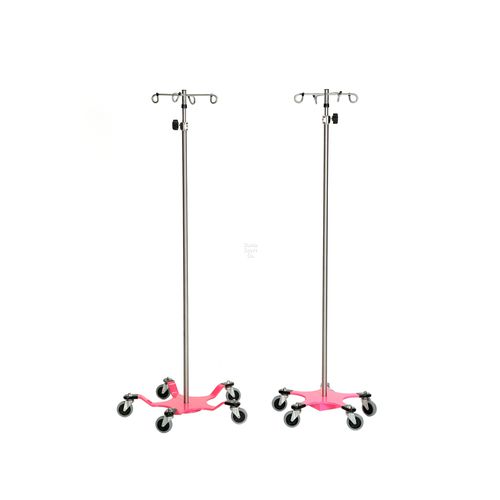 キャスター付きIV スタンド - DSC020-SS-PINK - David Scott Company - 4フック / 伸縮自在 / ステンレス鋼製