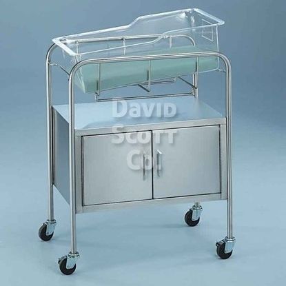 キャスター付き病院用バシネット - BL8048SS - David Scott Company - 収納付き / ステンレス製 / 透明