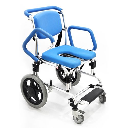 肘掛け付きシャワー用チェア - HT6129C-BL - Forever Young Enterprise - ローラー付き / フットレスト付き / カットアウトシ－ト付き