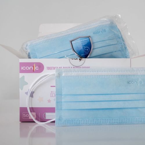 EN14683サージカルマスク - Ocean Blue - Iconic Medicare - ポリプロピレン製 / ラテックス不使用 / ガラス繊維フリー
