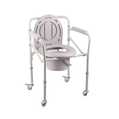 肘掛け付きシャワー用チェア - KR696  - Zhenjiang Kangrui Rehabilitation Equipment Co., Ltd. - ローラー付き / カットアウトシ－ト付き / バケツ付き
