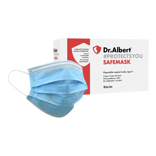 タイプIIサージカルマスク - Dr.Albert® - Techtex Ltd Romania - ポリプロピレン製 / ガラス繊維フリー / 大人用