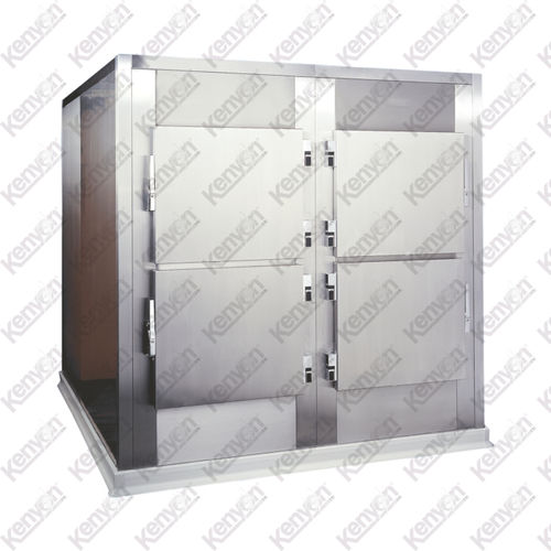 遺体担架用遺体安置棚 - KBC4iD - Mortuaryequipment.net - 4体 / 正面投入 / ドア付き