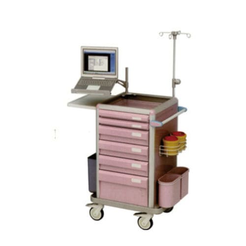 救急用台車 - B 25 - Tianjin Kangli Medical Instrument - アルミニウム製 / 廃棄物ホルダー付 / 点滴スタンド付き