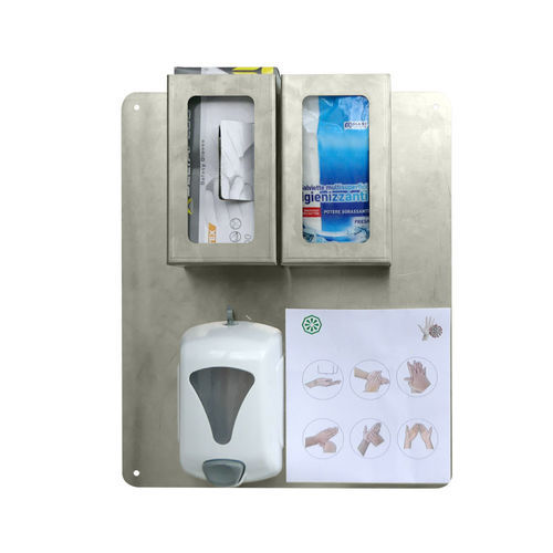 壁取り付け式消毒ステーション - PIANOSA - IPC - 手袋入れ付き / 手指消毒用ホルダー付き