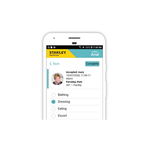 コミュニケーション用アンドロイドアプリケーション - Arial - Securitas Healthcare - 管理用 / アラーム / 安全