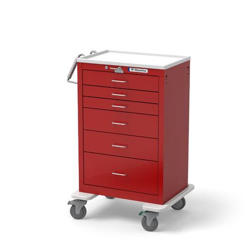 救急用台車 - UXRLU-333669-RED - Waterloo Healthcare - CPRボード付き / 引き出し6段式