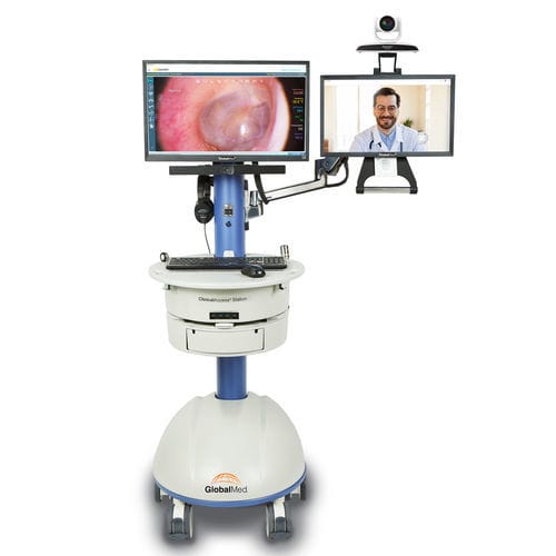 バッテリー式遠隔医療用台車 - ClinicalAccess® - GlobalMed - 高さ調節可能な / 引き出し付き / セキュリティ