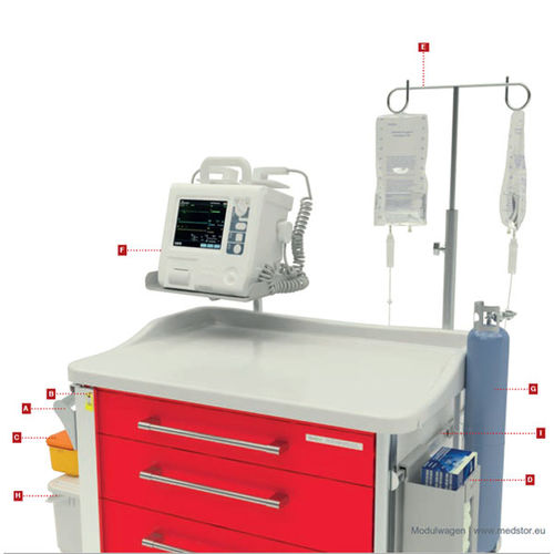 救急用台車 - Medstor GmbH - 引き出し付き / 点滴スタンド付き / 除細動器用棚付