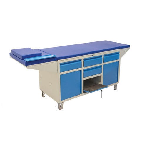手動式診察台 - 92X4 - Shree Hospital Equipments - 収納付き / 2セクション / 青色