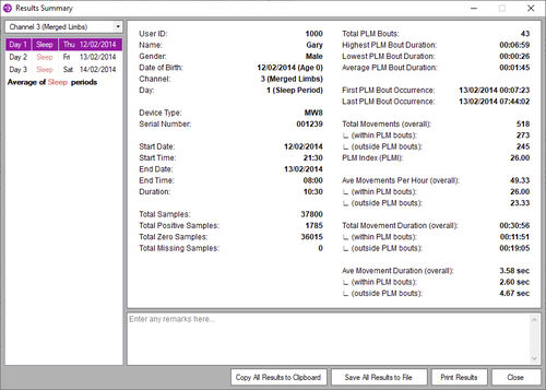 身体活動遠隔監視ソフト - PLMS  - CamNtech - 医療用 / 診療所用 / 睡眠研究所用