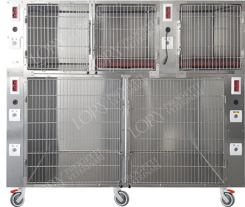 5つ仕切り動物用ケージ - GAANE001-CG - Lory Progetti Veterinari srl - 2段 / キャスター付き / ステンレススチール製